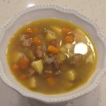 One pot Chicken Sausage and Bean Soup with organic mirepoix and broth