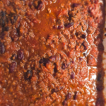 Hearty beef and bean chili in slow cooker