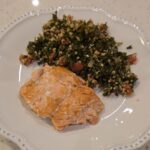 Pan seared salmon fillet with crispy skin and side of tabbouleh