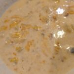 Loaded baked potato soup with bacon and cheese in a bowl